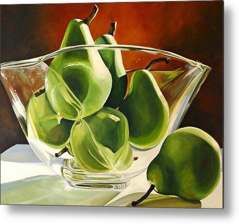 Pear Metal Print featuring the painting Green Pears in Glass Bowl by Toni Grote