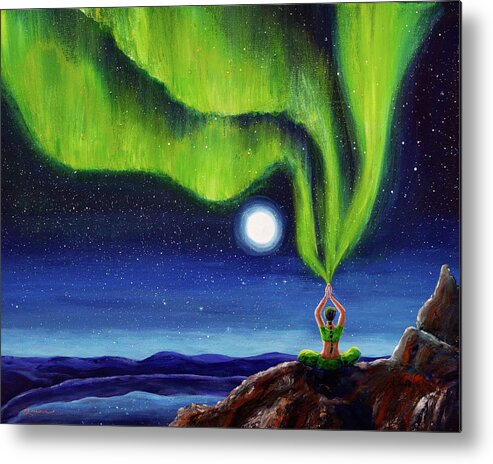 Meditation Metal Print featuring the painting Green Tara Creating the Aurora Borealis by Laura Iverson