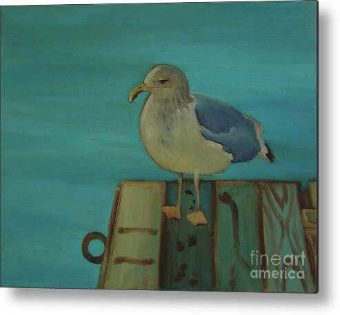 Sea Gull Metal Print featuring the painting Gull and Ring by Lilibeth Andre