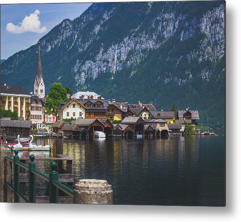 Architecture Metal Print featuring the photograph Hallstatt lakeside village in Austria by Andy Konieczny