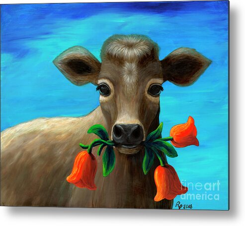 Rebecca Metal Print featuring the painting Happy Cow by Rebecca Parker