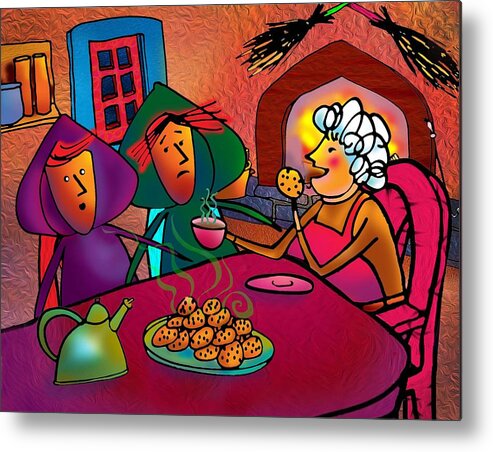 Harlyn & Griffyn Get Lost Metal Print featuring the painting Harlyn Wants A Wicked Witch Cookie by Angela Treat Lyon
