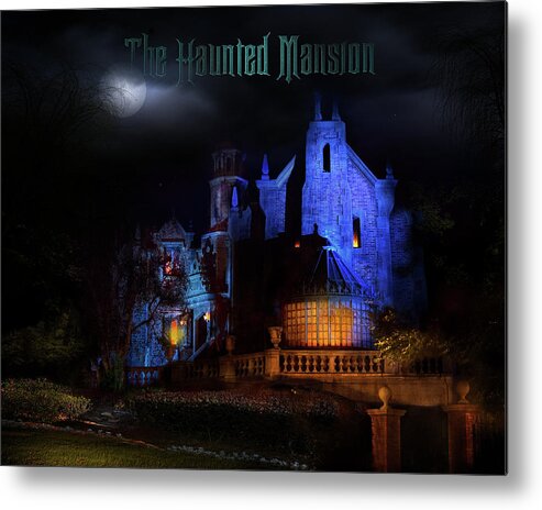 Haunted Mansion Night Metal Print featuring the photograph Haunted Mansion at Walt Disney World Poster Version by Mark Andrew Thomas