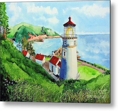 Heceta Metal Print featuring the painting Heceta Head Lighthouse by Tom Riggs