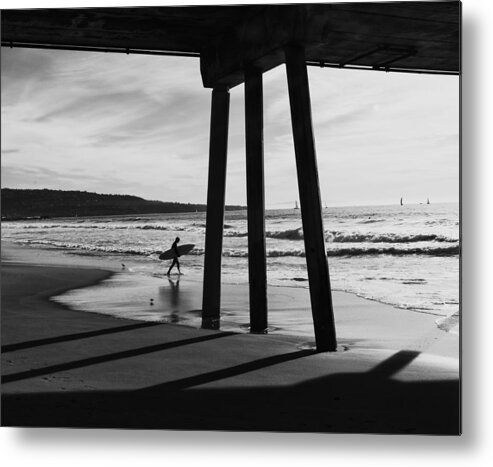 Pier Metal Print featuring the photograph Hermosa Surfer Under Pier by Michael Hope