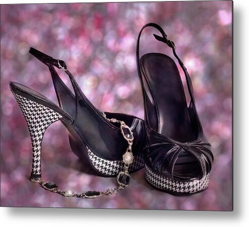 Shoe Metal Print featuring the photograph Herringbone Party Sandals Shoe Art by Patti Deters