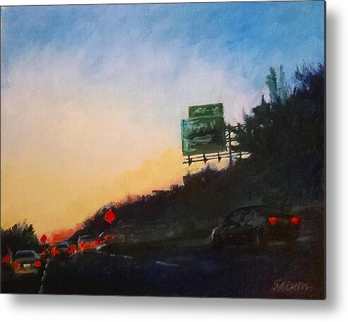 Roads Metal Print featuring the painting Highway at Dusk No. 1 by Peter Salwen