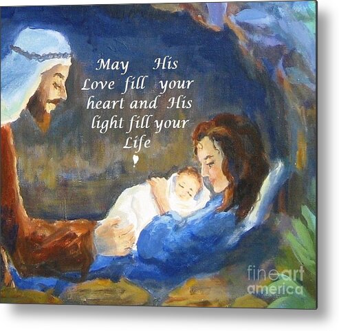 Baby Jesus Metal Print featuring the painting His Love And Light by Maria Hunt