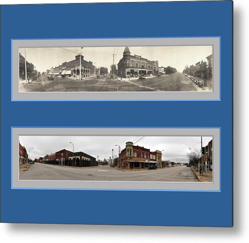 Historic Panorama Panoramic Reproduction Old New Now Then Eagle Grove Iowa Metal Print featuring the photograph Historic Eagle Grove Iowa Panoramic Reproduction by Ken DePue