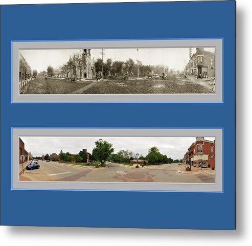Historic Panorama Panoramic Reproduction Old New Now Then Grinnell Iowa No 1 Metal Print featuring the photograph Historic Grinnell Iowa Panoramic Reproduction No 1 by Ken DePue