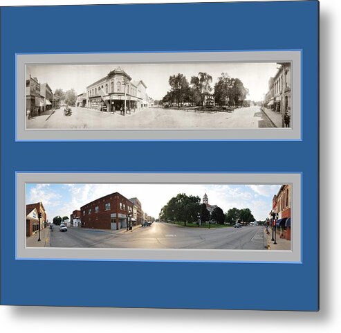 Historic Panorama Panoramic Reproduction Old New Now Then Sigourney Iowa Metal Print featuring the photograph Historic Sigourney Iowa Panoramic Reproduction by Ken DePue