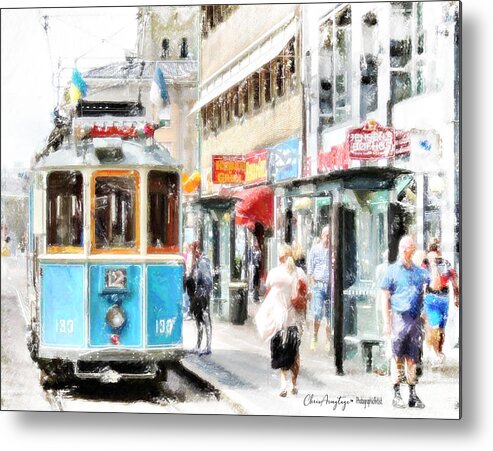 Stockholm Metal Print featuring the painting Historic Stockholm Tram by Chris Armytage