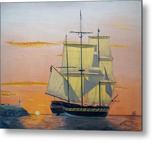Tallship Metal Print featuring the painting HMS Surprise at Battlestations by Mike Jenkins