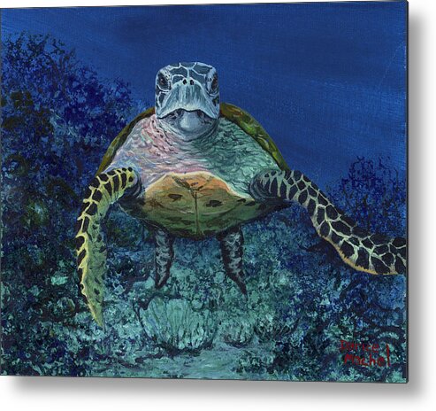 Hawaiian Green Sea Turtle Metal Print featuring the painting Home Of The Honu by Darice Machel McGuire
