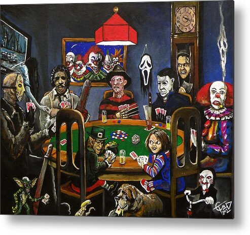Horror Metal Print featuring the painting Horror Card Game by Tom Carlton