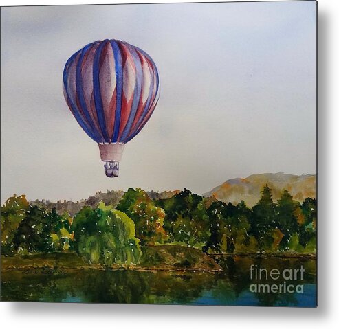 Hot Air Balloon Metal Print featuring the painting Hot Air Balloon Flight by Lisa Debaets