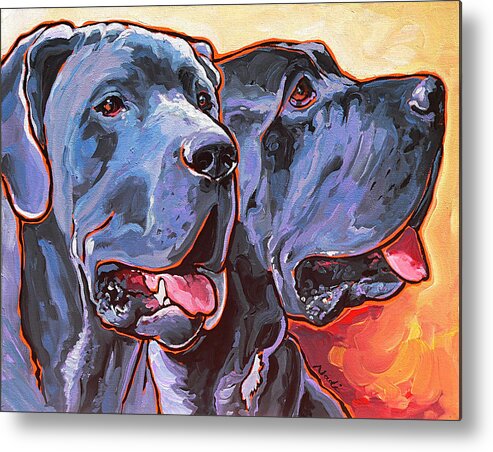 Great Dane Metal Print featuring the painting Howy and Iloy by Nadi Spencer
