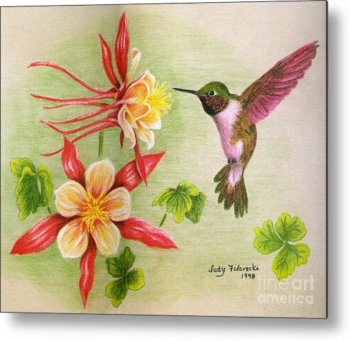 Hummingbird Metal Print featuring the painting Hummingbird's Delight by Judy Filarecki