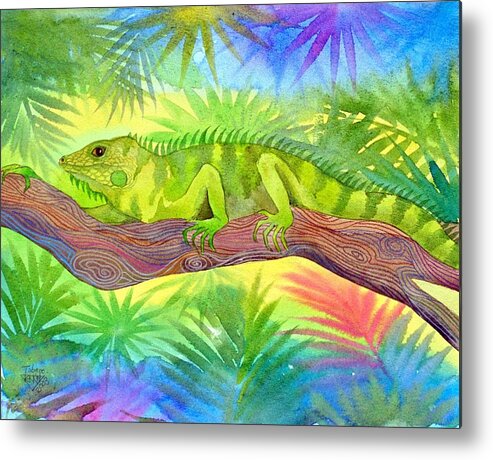 Iguana Rain Forest Jungle Tropical Wild Life Nature Metal Print featuring the painting Iguana by Jennifer Baird