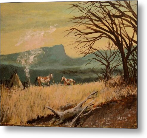 Indian Camp Metal Print featuring the painting Indian camp by Walt Maes