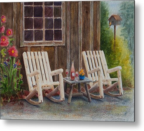 Chairs Metal Print featuring the painting It's Five O'Clock Somewhere by Karen Fleschler