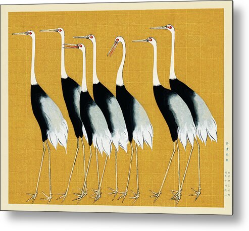 Japanese Art Metal Print featuring the painting Japanese red crown crane by Ogata Korin by Vincent Monozlay
