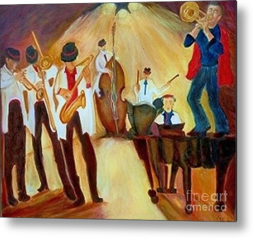 Music; Jazz;musicians Metal Print featuring the painting Jazzband by Rachel Wollach Asherovitz