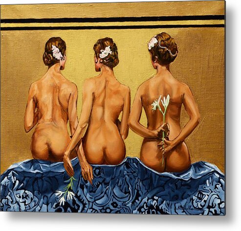 Women Metal Print featuring the painting Jeu de Mains by Nicole MARBAISE