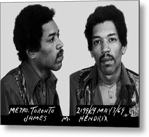 Jimi Hendrix Metal Print featuring the painting Jimi Hendrix Mug Shot Horizontal by Tony Rubino