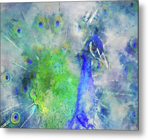 Peacock Metal Print featuring the mixed media Just Plain Fancy by Teresa Wilson