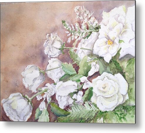 Water Color Metal Print featuring the painting Justin's Flowers by Marilyn Zalatan