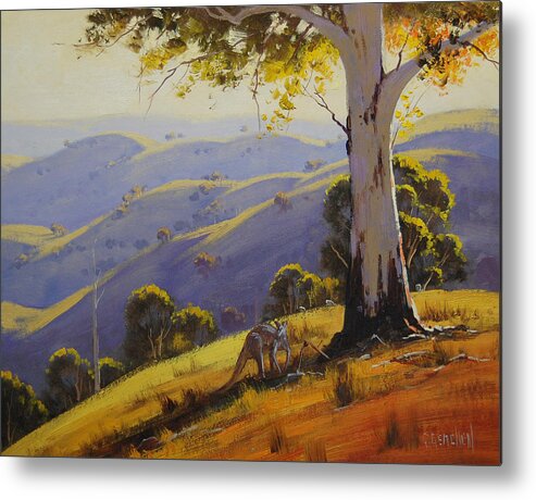 Gum Tree Metal Print featuring the painting Kangaroo with Gum by Graham Gercken