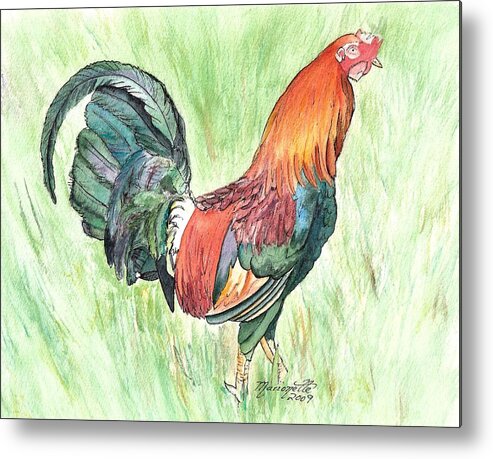 Roosters Metal Print featuring the painting Kokee Rooster by Marionette Taboniar