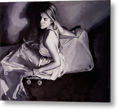 Law Art Metal Print featuring the painting Lady Justice black and white by Laura Pierre-Louis