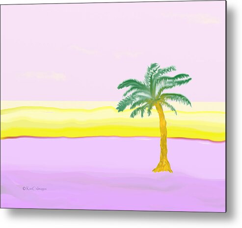 Beach Scene Metal Print featuring the digital art Landscape in Pink and Yellow by Kae Cheatham