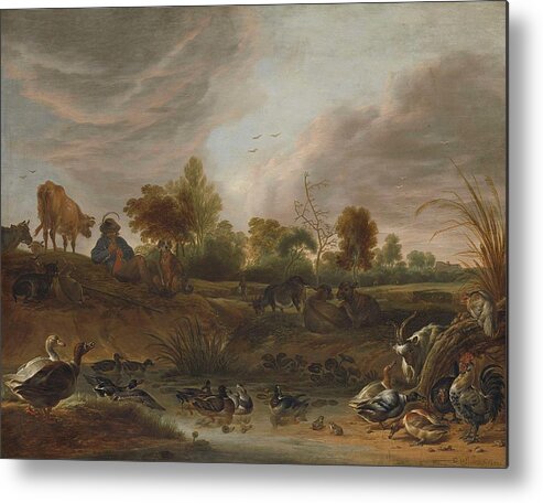 Landscape With Animals Metal Print featuring the painting Landscape With Animals by MotionAge Designs