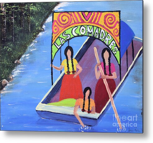 Mexican Art Metal Print featuring the painting Las Comadres en Xochimilco by Sonia Flores Ruiz