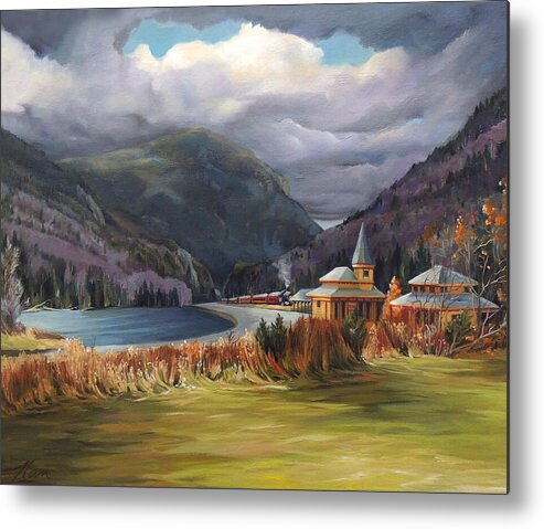 White Mountain Art Metal Print featuring the painting Last Train to Crawford Notch Depot by Nancy Griswold