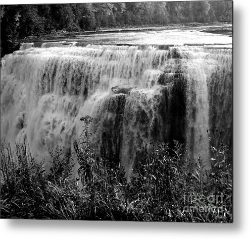 Letchworth State Park Middle Falls In Black And White Metal Print featuring the photograph Letchworth State Park Middle Falls in Black and White by Rose Santuci-Sofranko