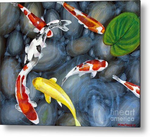 Koi Fish Metal Print featuring the painting Let's Go Swimming by Laura Forde