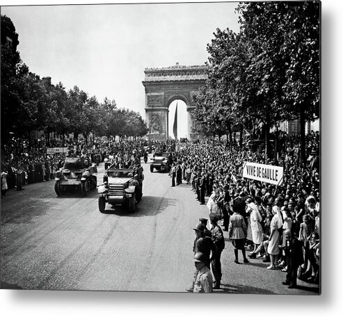 Paris Metal Print featuring the photograph Liberation of Paris Parade - 1944 by War Is Hell Store
