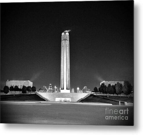 Liberty Metal Print featuring the photograph Liberty Memorial in Kansas City BW by Catherine Sherman