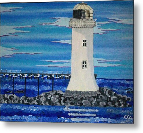 Lighthouse Metal Print featuring the painting Lighthouse on the Shannon by Carolyn Cable