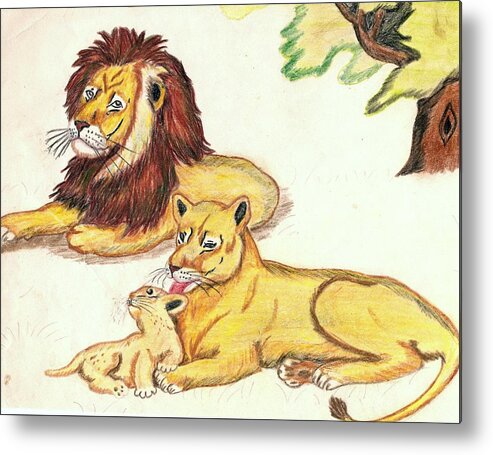 Lions Metal Print featuring the drawing Lions of the tree by George I Perez