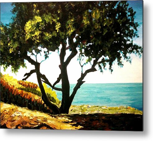 Landscape Art Metal Print featuring the painting Lonely tree by the beach by Ray Khalife