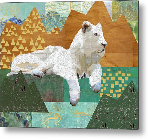 Snow Lion Collage Metal Print featuring the mixed media Looking forward - Snow Lion by Claudia Schoen