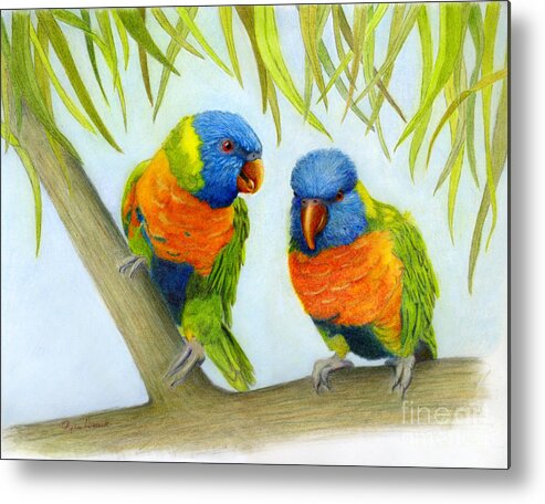 Animal Metal Print featuring the painting Lorikeet Pair by Phyllis Howard