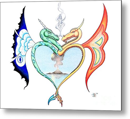 Fantasy Metal Print featuring the drawing Love Dragons by Robert Ball