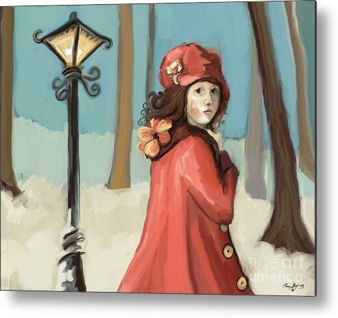 Narnia Metal Print featuring the painting Girl in the Snow by Carrie Joy Byrnes