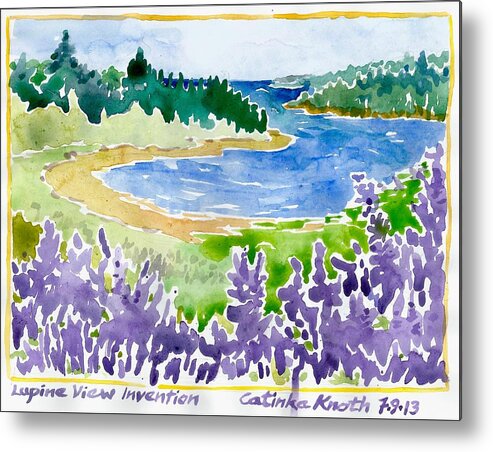  Metal Print featuring the painting Lupine Coastal Scene Watercolor by Catinka Knoth